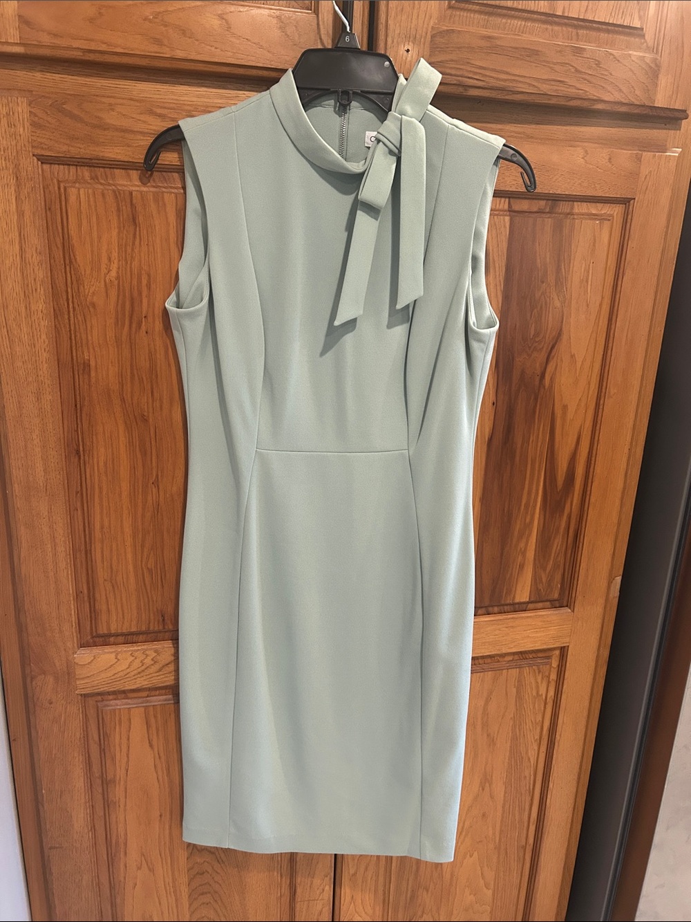Calvin Klein Sleeveless Tie-Neck Sheath Dress in Sage